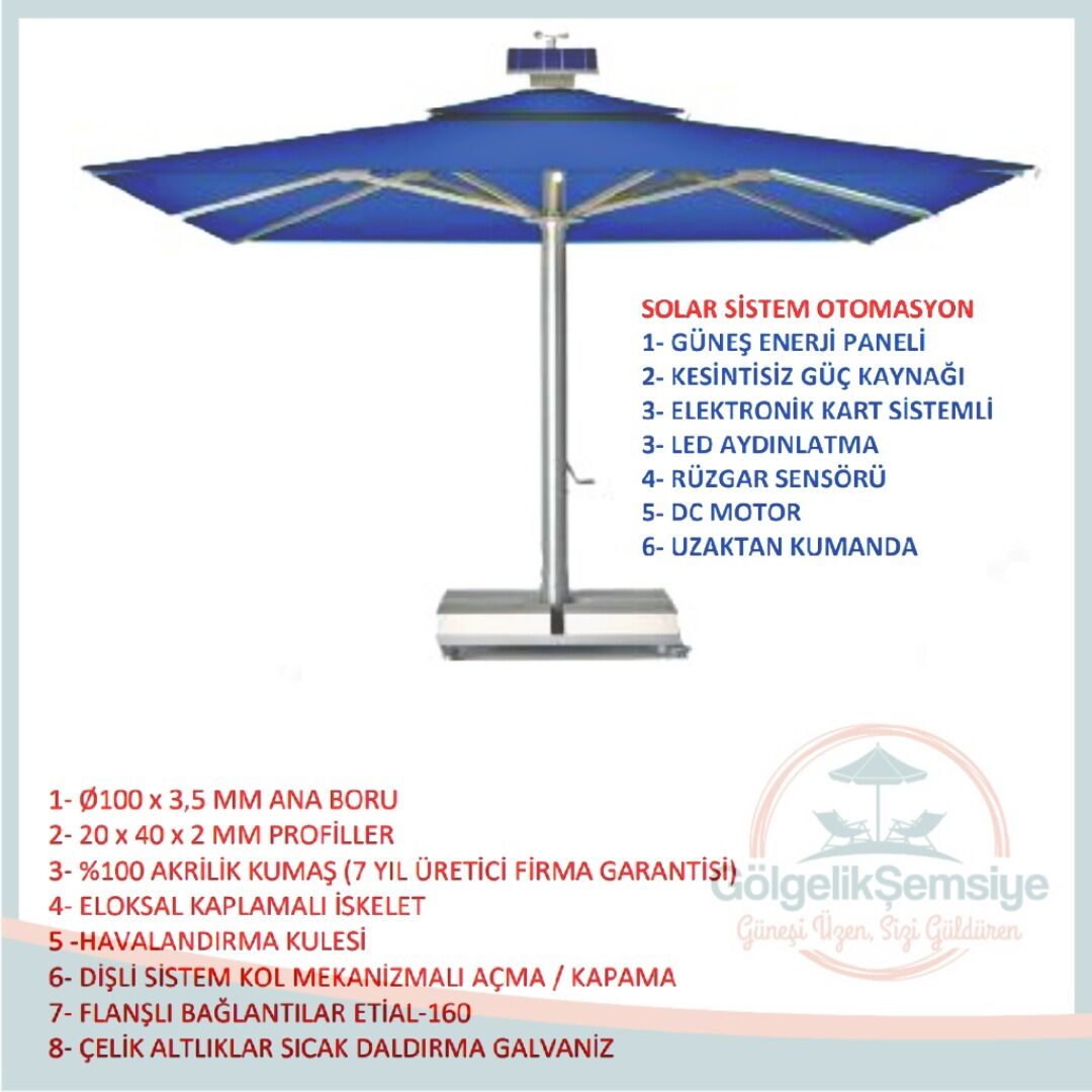 100 MM GÖVDELİ KAŞ COMFORT TELESKOPİK ŞEMSİYE (KARE)