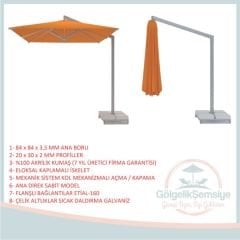 84 MM GÖVDELİ ALAÇATI YANDAN DİREKLİ SABİT ŞEMSİYE (KARE)