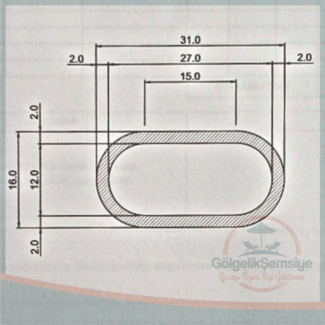 50 MM. GÖVDELİ KARE VE YUVARLAK ŞEMSİYE ALÜMİNYUM 16X31 MM. OVAL KOL PROFİLİ (2.1 M.)